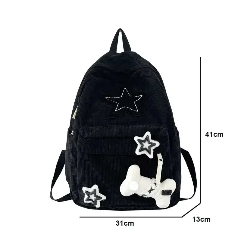 y2k – sac à dos pour ordinateur portable à motif d'étoile pour filles, sac à dos d'école de grande capacité pour adolescentes, sac à dos en velours côtelé, sac à bandoulière à double sangle