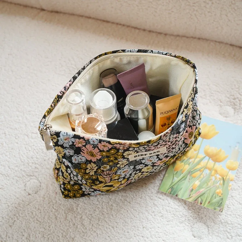sac de maquillage à fleurs colorées pour femmes, grande capacité, sac de rangement portable pour changement de cosmétiques, trousse de toilette de voyage, sac de doublure de banlieue