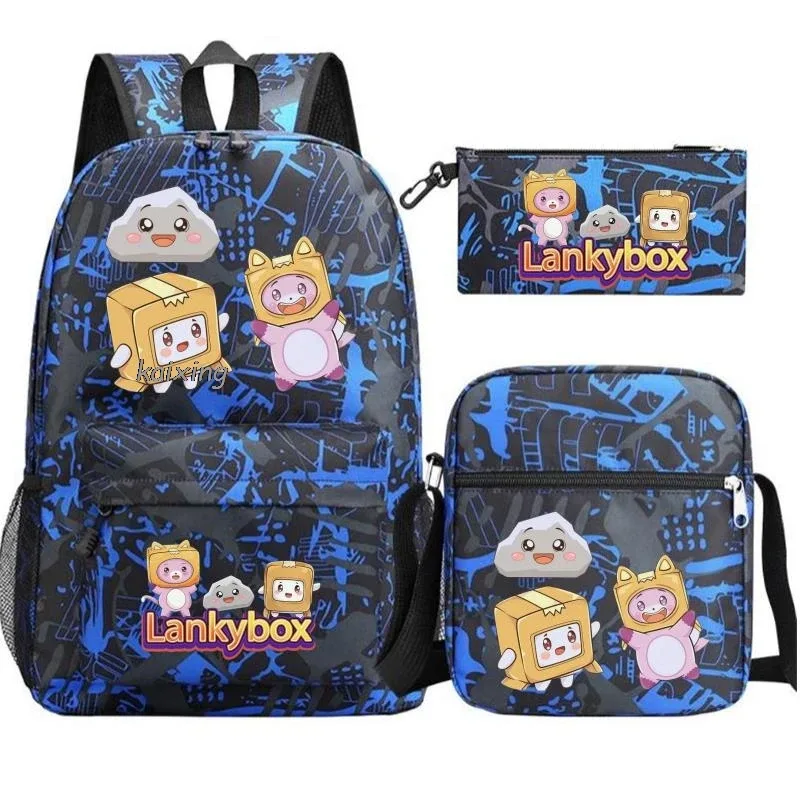 sac à dos tendance lankybox camouflage 3 pièces, grande capacité, pour adolescents, ordinateur portable, école, avec sac à bandoulière, anime, hommes, voyage, mochilas, cadeau