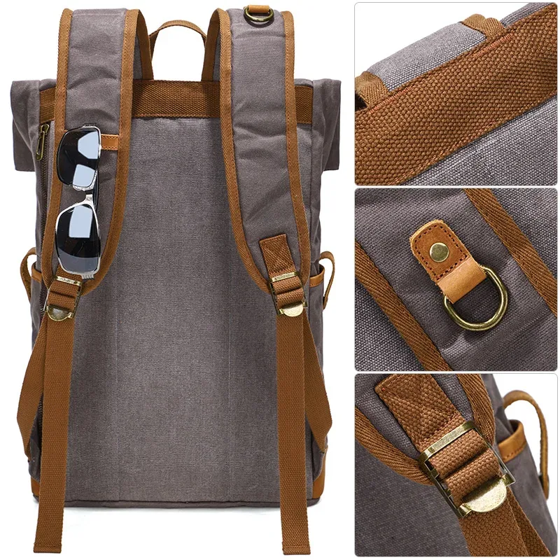 sac à dos vintage en toile cirée imperméable pour homme, sac à dos de camping, sac à dos de voyage, sac pour ordinateur portable 16 pouces, sacs d'école pour étudiants