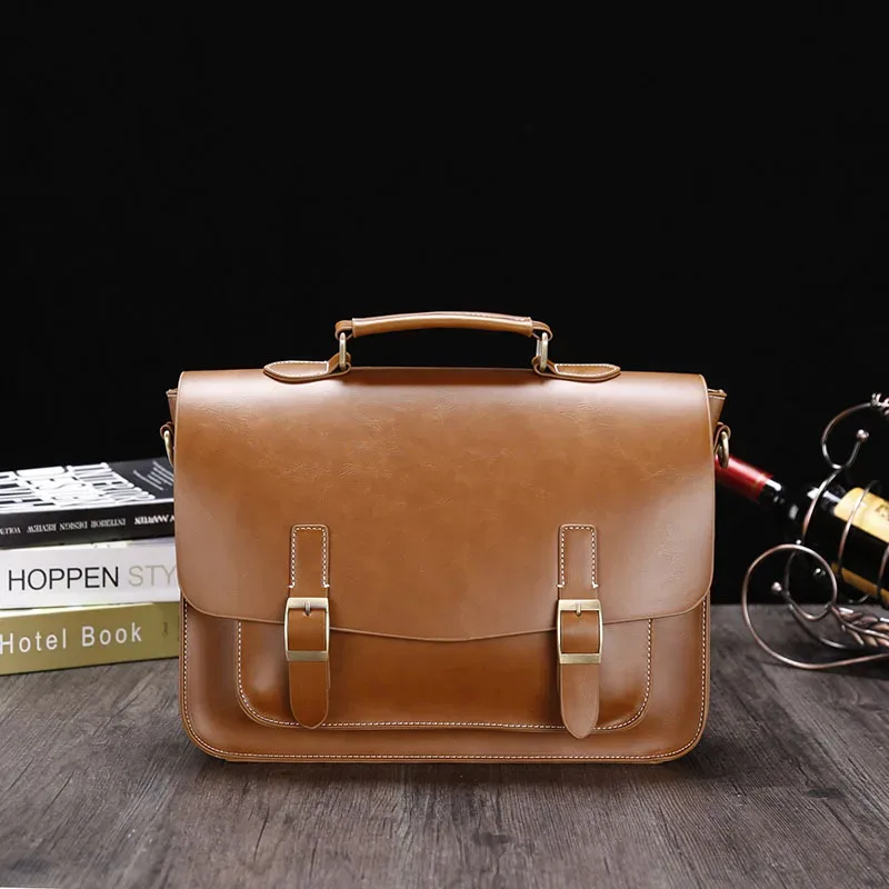 porte-documents pour hommes crazy horse en cuir pu vintage étudiant sacoche école bureau fourre-tout sac à main épaule affaires épaule sac pour femmes