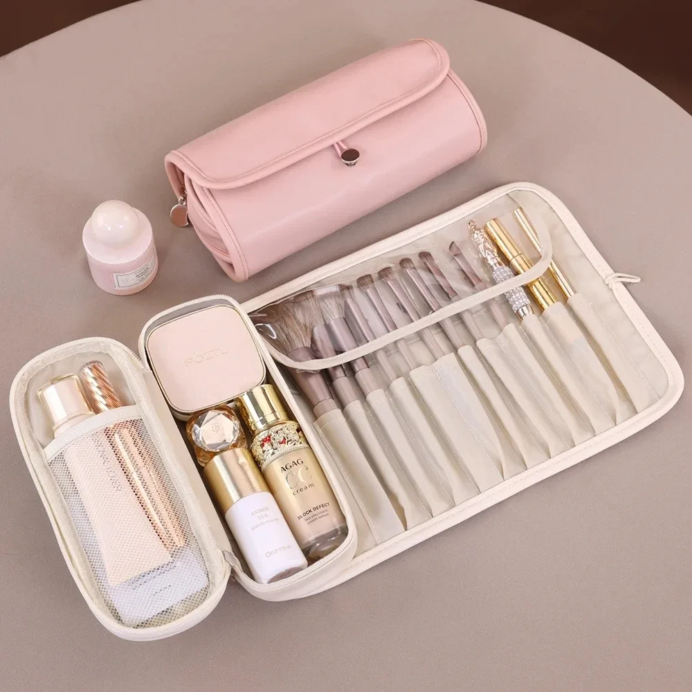 organisateur de pinceaux de maquillage pour femmes, pochette de rangement de maquillage de voyage étanche, trousse à cosmétiques portable de grande capacité