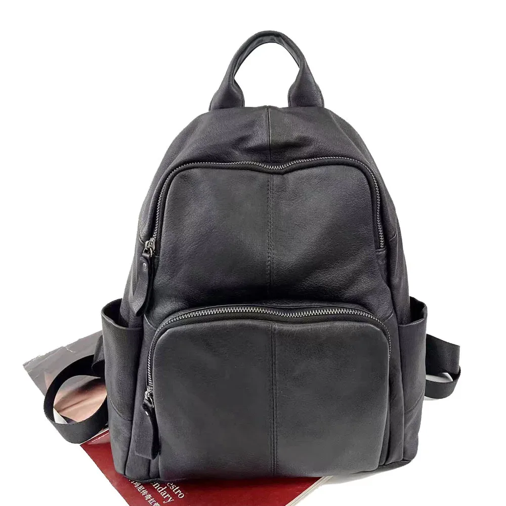 sac à dos en cuir véritable antivol pour femme, cuir de vachette noir, sac de voyage décontracté pour femme, sac à dos scolaire pour fille, initié