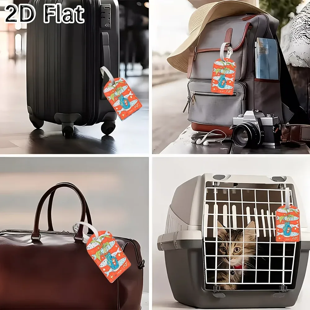 étiquette de bagage, motif de poisson et de plante de dessin animé mignon, étiquette d'identification de bagage de voyage pour accessoires de sacs à bagages