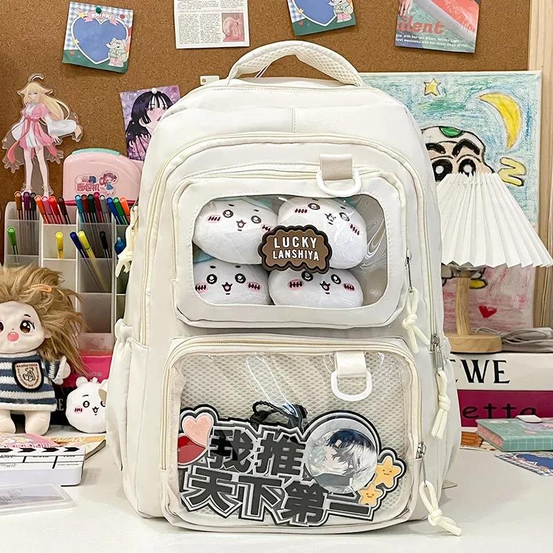 sac à dos scolaire transparent grande capacité, sac à bandoulière double pour étudiants, en tissu oxford imperméable, ultra léger, style mignon