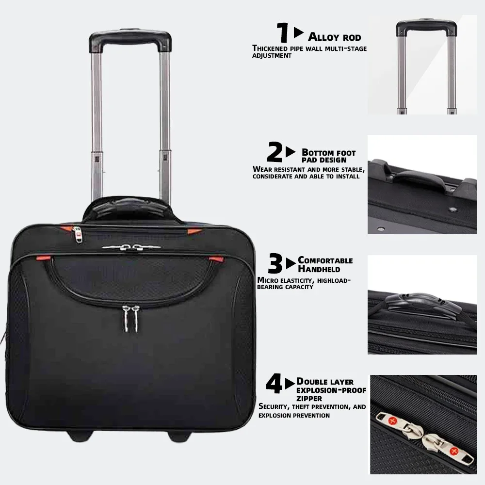 valise à roulettes pour ordinateur portable de 18 pouces en oxford imperméable, multi-poches, pour ordinateur portable, tablette, sac de transport, bagage de voyage