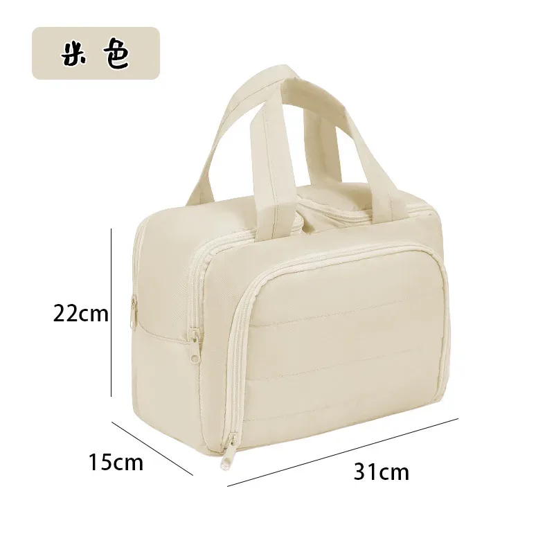 grande trousse de maquillage de voyage 180 ° organisateur de toilette à large ouverture, trousse à cosmétiques rembourrée résistante à l'eau avec poignée pour bouteilles pleines grand format
