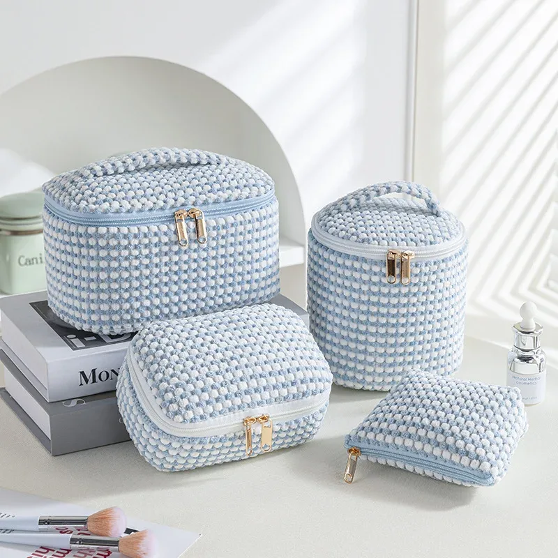 4 pièces sac cosmétique organisateur de rangement de maquillage sac de maquillage gonflé pochette cosmétique pour voyage portable velet grand sac de toilette organiz