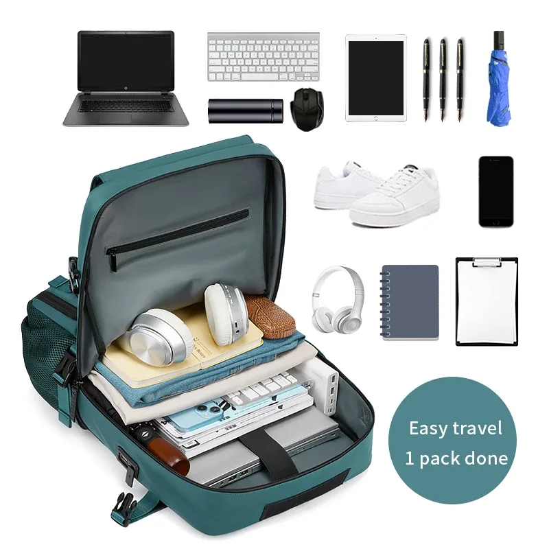 sac à dos de voyage pour femme, sac à dos imperméable pour ordinateur portable de 16 pouces avec sac à chaussures, port de chargement usb caché, sac à dos de randonnée et de camping