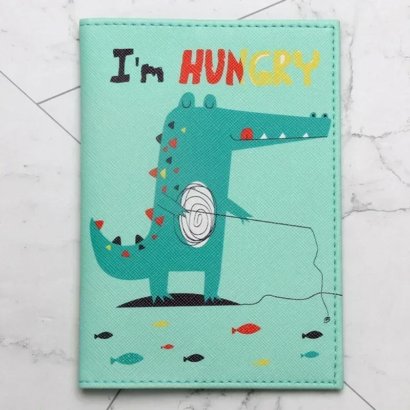 couverture de passeport imprimée dinosaure de dessin animé pour enfants, porte-passeport étanche en cuir pu, porte-carte d'identité, accessoires de voyage