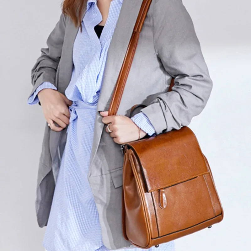 sac à dos en cuir véritable pour femmes, sacs à bandoulière, sacs d'école, sacs pour ordinateur portable, mode rétro, sacs à dos en cuir de vache ciré, sacs messagers pour femmes