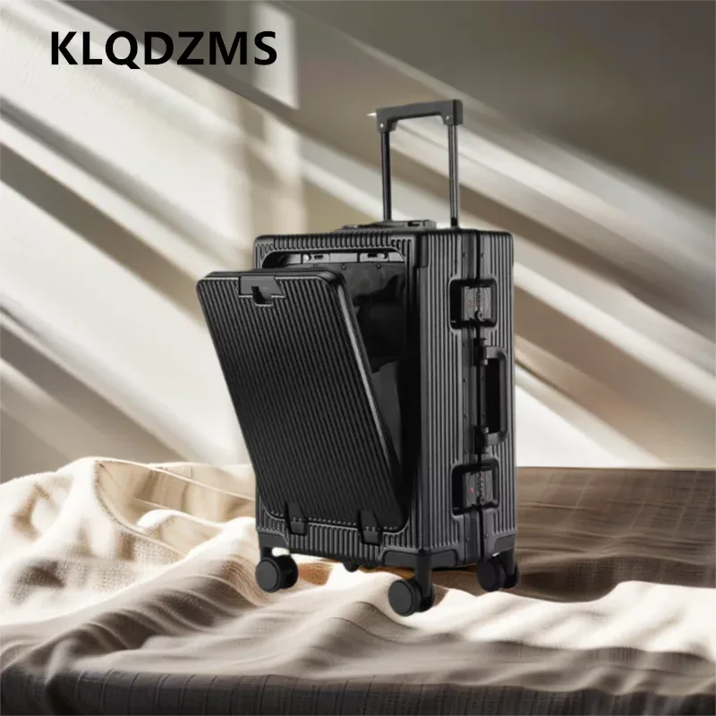 klqdzms valise pour ordinateur portable chargement usb valise d'embarquement pc ouverture avant cadre en aluminium boîtier de chariot 20 "24 pouces bagage à main