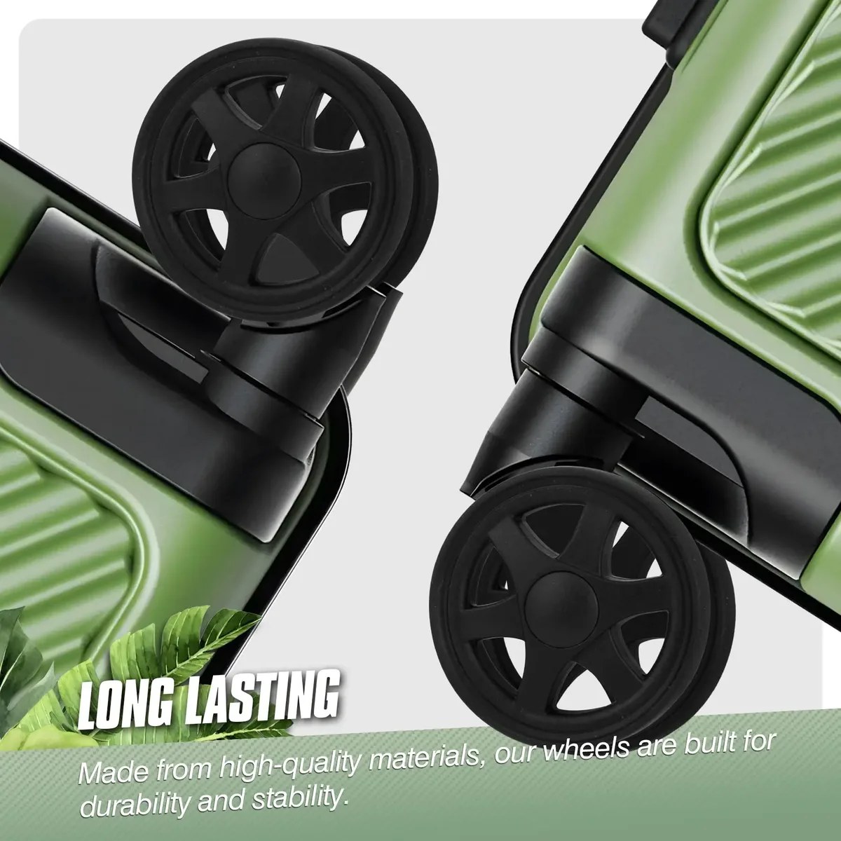 roues plastique noires motif six rayons axes métalliques remplacement valise mobilité facile terrain varié