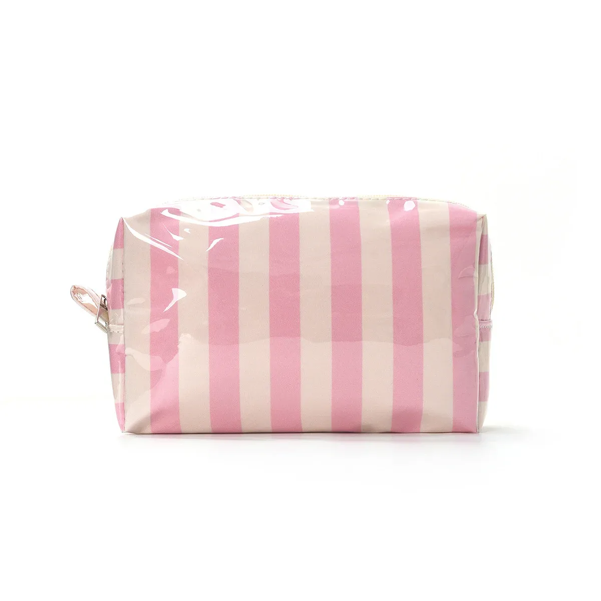 trousse de maquillage grande capacité à blocs de couleur, sac de rangement rayé, trousse de toilette portable de voyage au design élégant