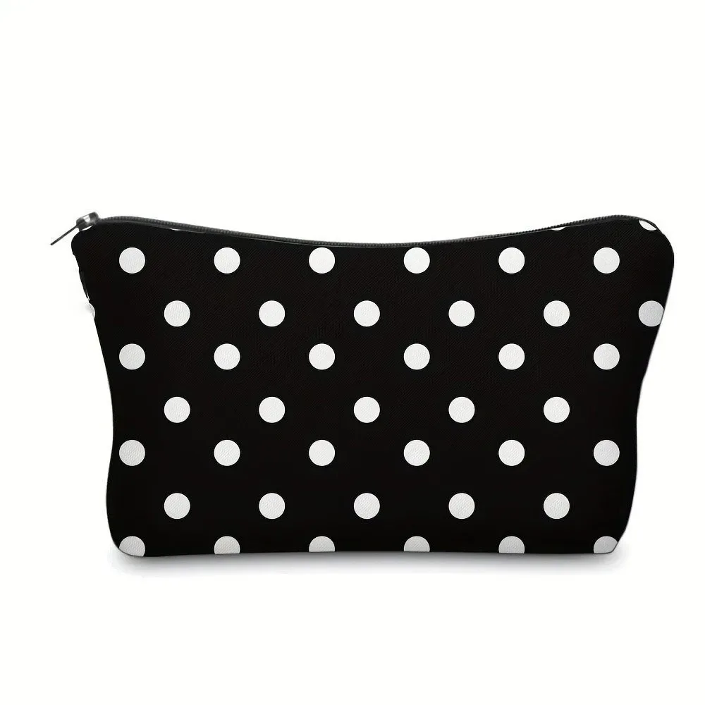 pochette de maquillage chic à pois en polyester, trousse de toilette portable avec fermeture éclair