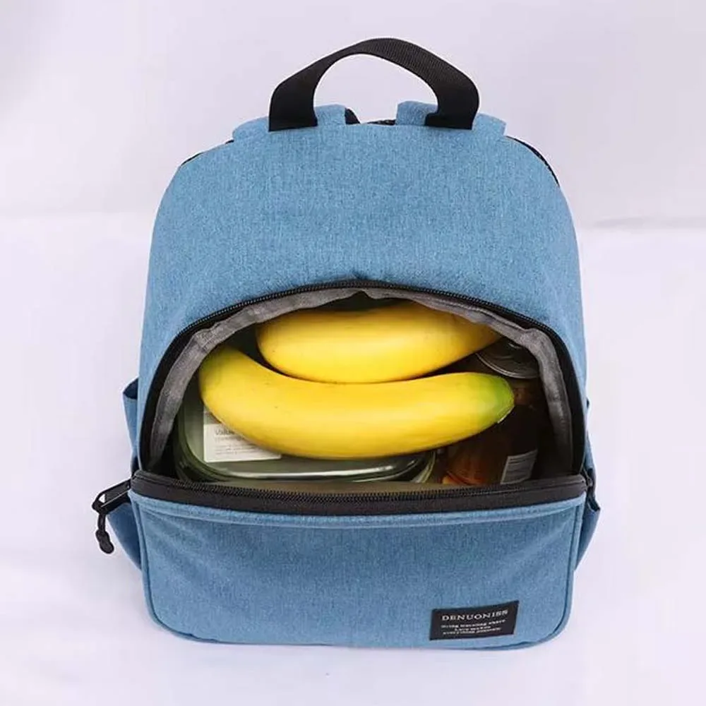 sac dos tissu oxford doublure intérieure nourriture bleu gris compact poche latérale zippée isotherme transport fruits légumes bière boissons glacés chilling