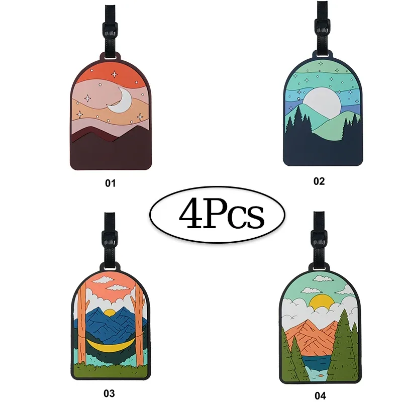 étiquette bagage pvc paysager motif nature montagnes arbres lacs cieux couleur variée voyage déplacement professionnel scolaire anti perte identification