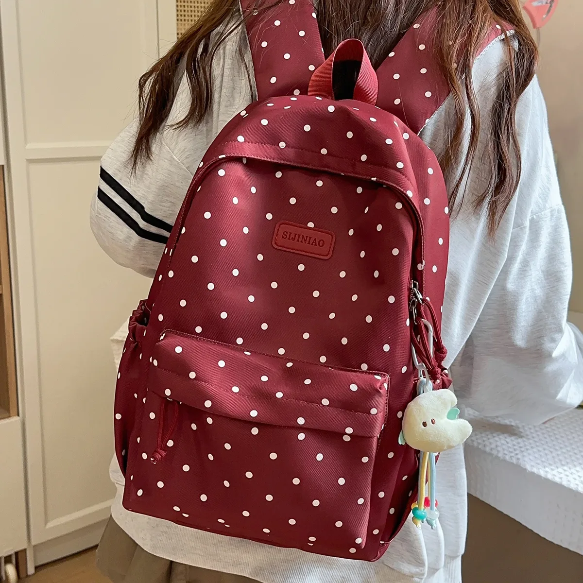 sac à dos de voyage mignon à pois, grande capacité, léger, sac à livres, sac pour ordinateur portable pour les étudiantes du primaire et du collège