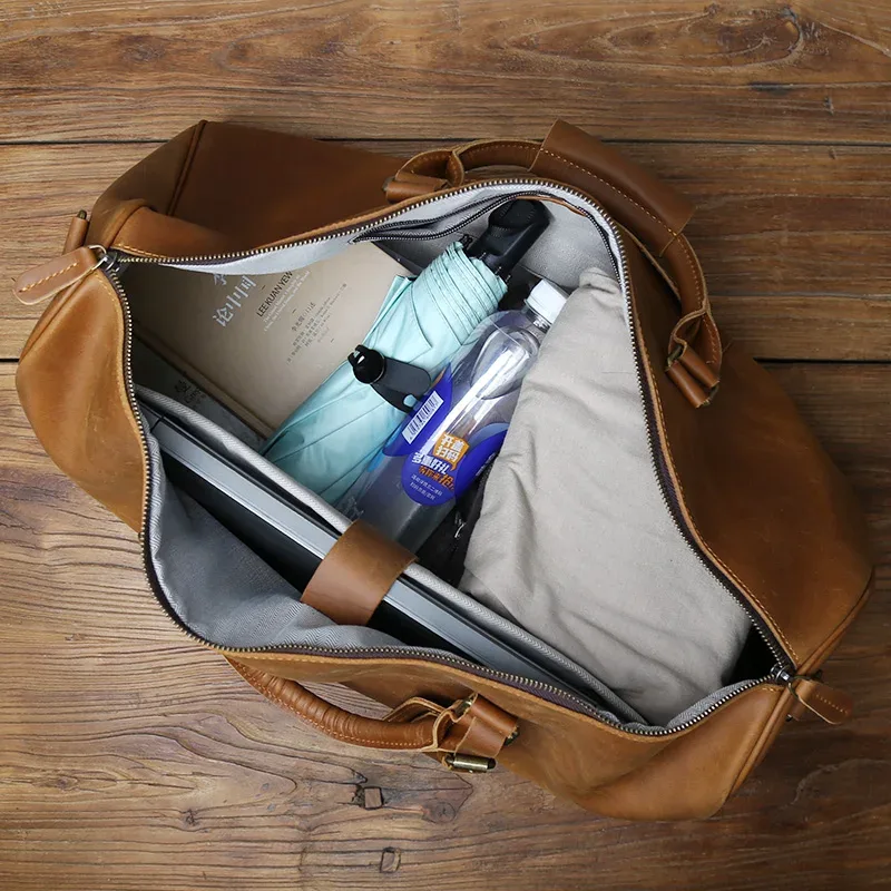nzpj-sac de voyage rétro en cuir véritable pour homme, sac à main en cuir de cheval, couche supérieure, sac à bandoulière en cuir de vachette, bagage à roulettes portable