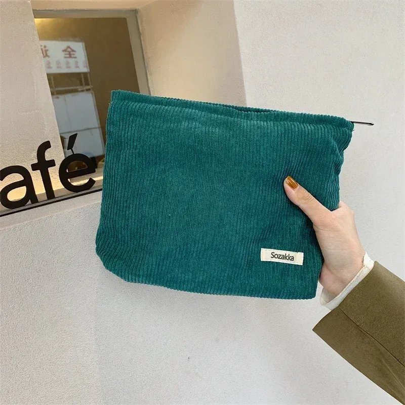 sac à cosmétiques en velours côtelé pour femmes, grande capacité, organisateur de rangement de maquillage, pochette à fermeture éclair