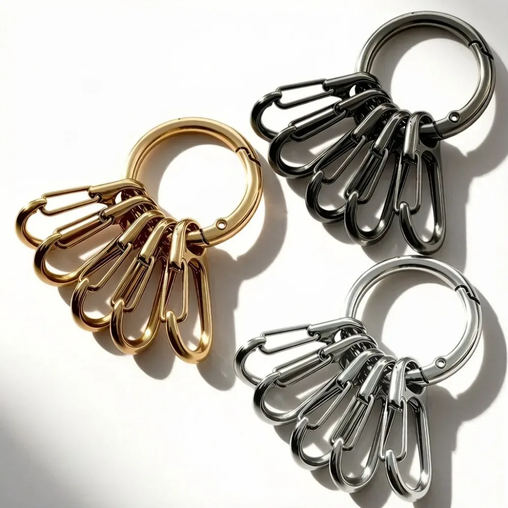 fermoirs à ressort en métal avec anneaux en o et 5 crochets pour accessoires de porte-clés mousquetons ronds ouvrables diy