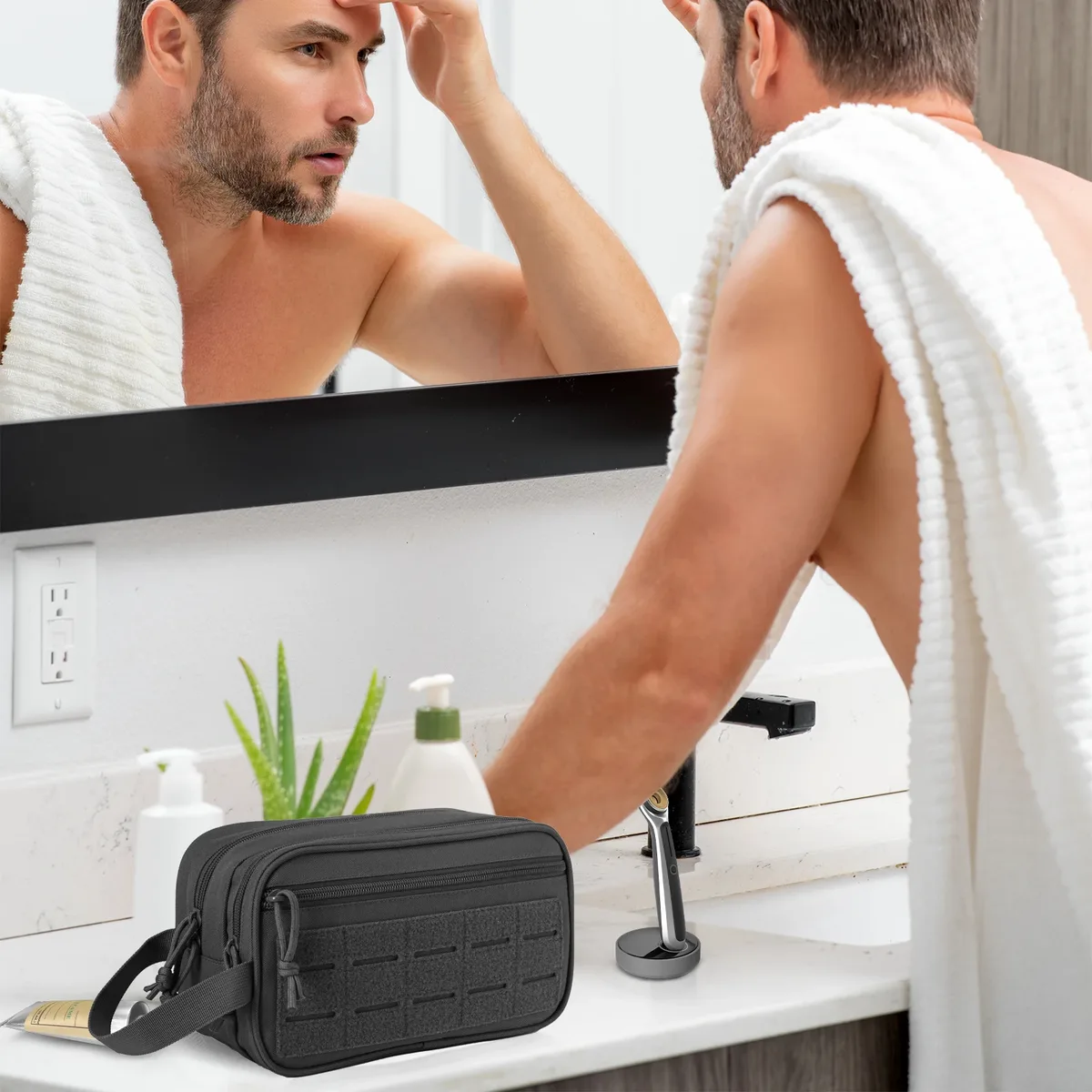 trousse de toilette tactique pour hommes, trousse d'hygiène, kit de rasage pour hommes, pochette de maquillage de douche de voyage, sacs d'organisation de cosmétiques