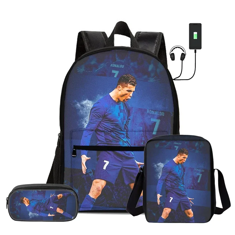 sac dos nylon motifs football noirs couleurs vivaces bandoulière arquée interface usb usage voyage