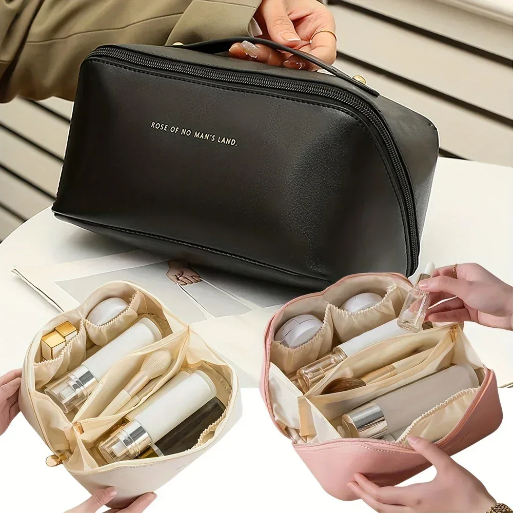 1pc grande trousse de toilette imperméable à fermeture éclair grande capacité avec compartiments, poignée et fonction organisateur
