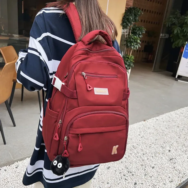 sac à dos en nylon imperméable pour filles, cartable de grande capacité, sacs à dos pour ordinateur portable pour documents solides, sac initié aux voyages en plein air, mode simple
