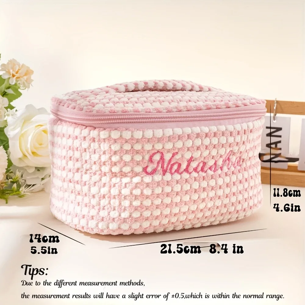 sac de maquillage en tissu doux avec broderie personnalisée, organiseur de cosmétiques de voyage personnalisé avec poche en filet pour pinceaux de maquillage