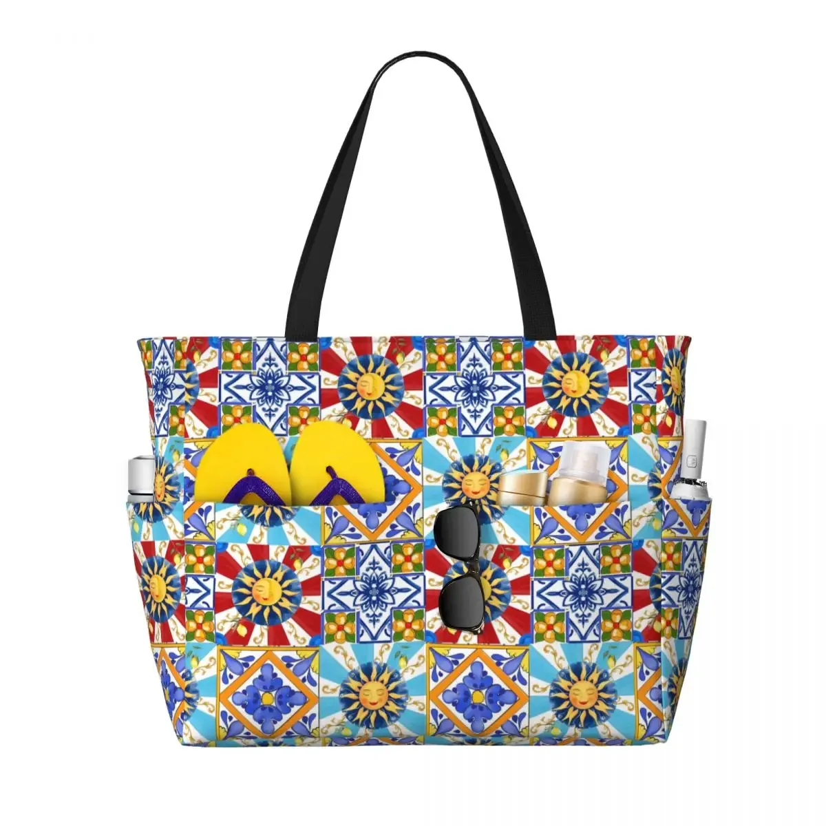 carreaux siciliens, méditerranéens, mosaïque, limons, sac fourre-tout de plage, sport, gymnastique, yoga, grand fourre-tout, sac de voyage pour femmes, sac de fitness