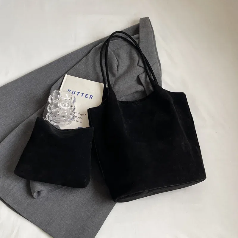 sac à bandoulière rétro en daim pour femmes, nouvelles couleurs unies, fourre-tout décontracté de grande capacité, fermeture éclair, fil à coudre polyvalent pour l'artisanat