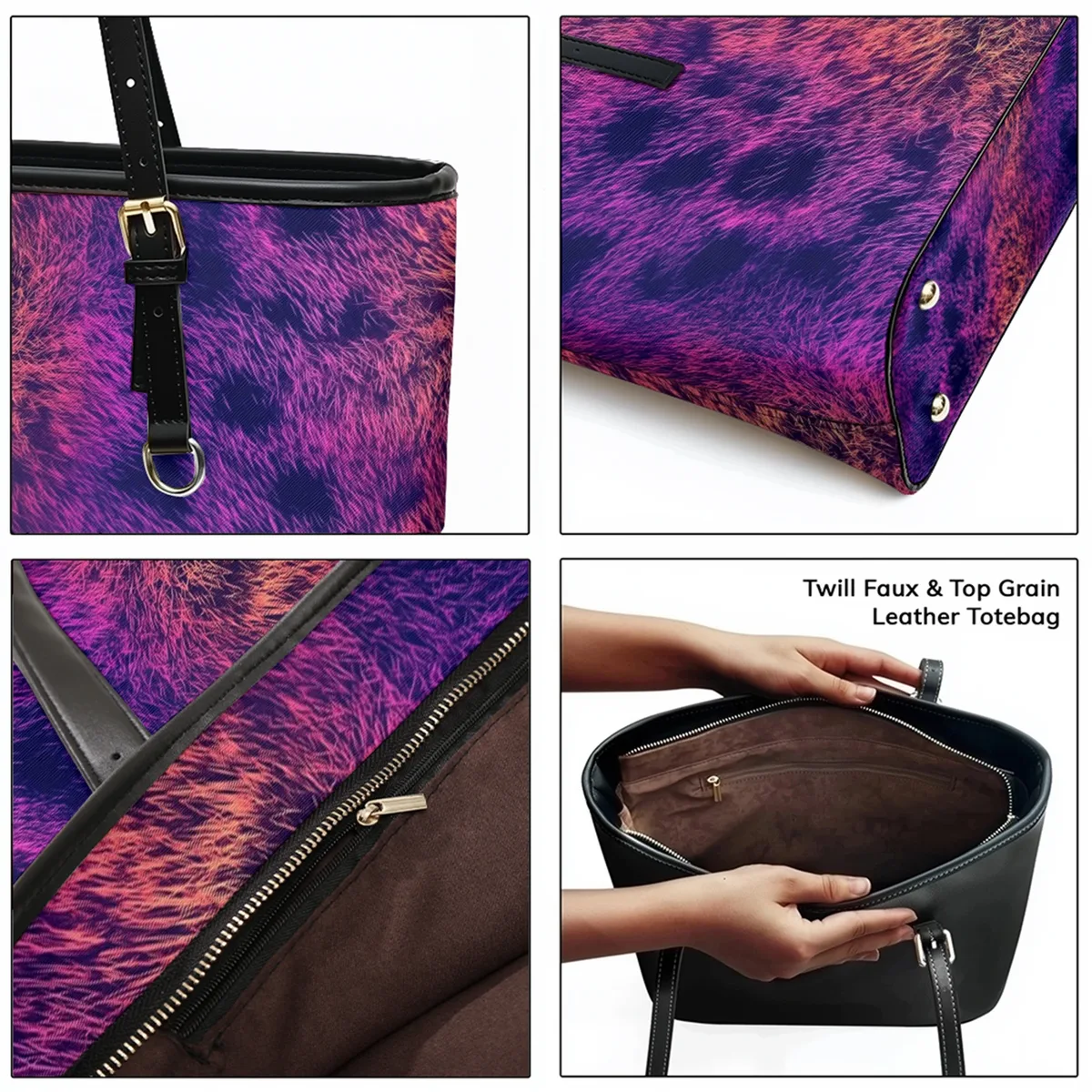 sac voyage polochon oxford université motif géométrique taches marron fond noir décontracté polyvalent week end