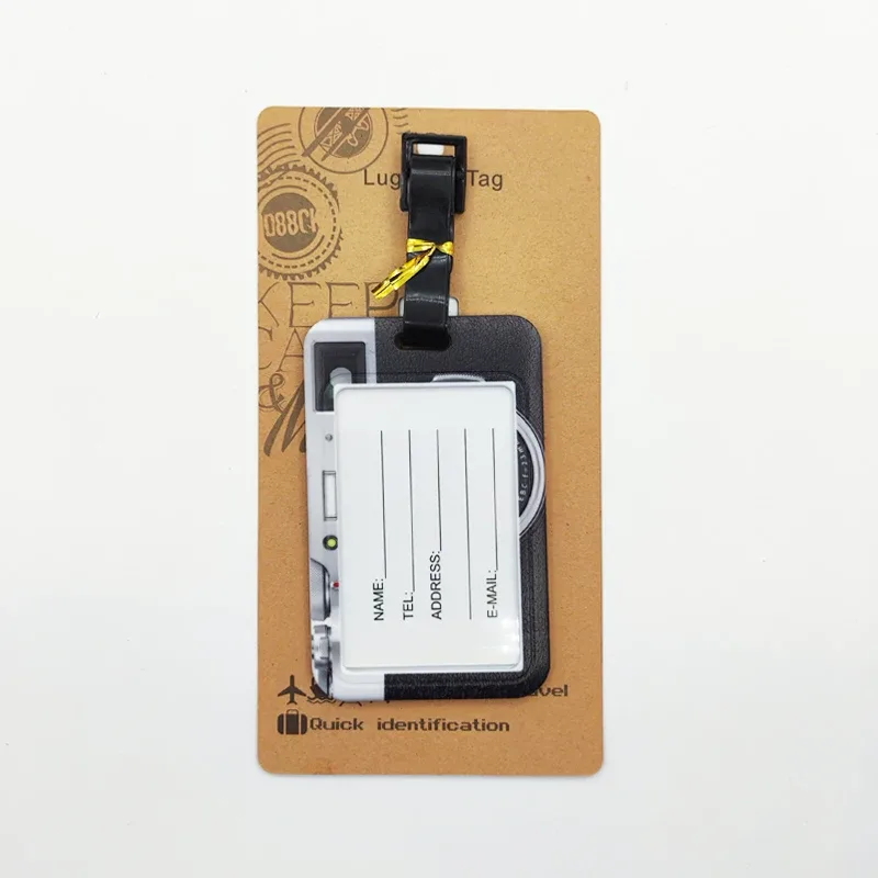 étiquette de bagage pour appareil photo, étiquette de bagage de voyage pour hommes, valise pour garçons, porte-adresse d'identification, bagages d'embarquement, billet de valise portable
