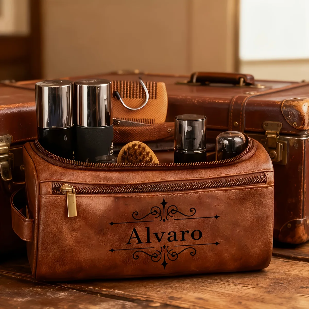 trousse de toilette personnalisée grande capacité, sac de rangement de voyage exclusif avec fermeture éclair, idéal pour les cadeaux d'anniversaire ou de vacances