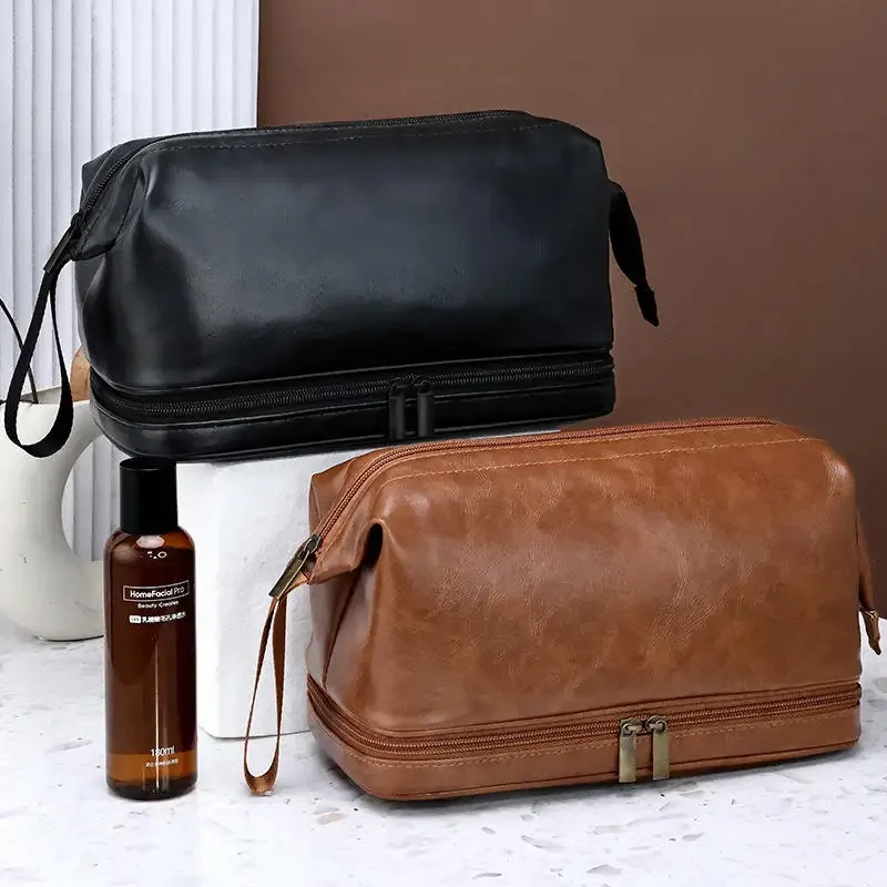 Trousse de toilette en cuir pour hommes et femmes, Kit Dopp, trousse de toilette suspendue pour hommes, trousse de toilette de voyage pour voyager, grand sac à cosmétiques pour T