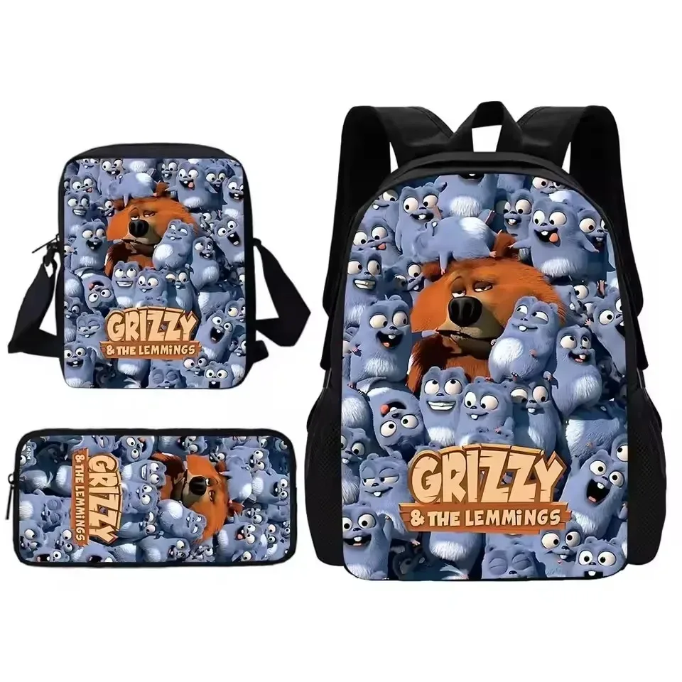 ensemble de 3 pièces grizzy and the lemmings : sac à dos, sac à déjeuner et trousse à crayons, cadeau pour enfants et étudiants