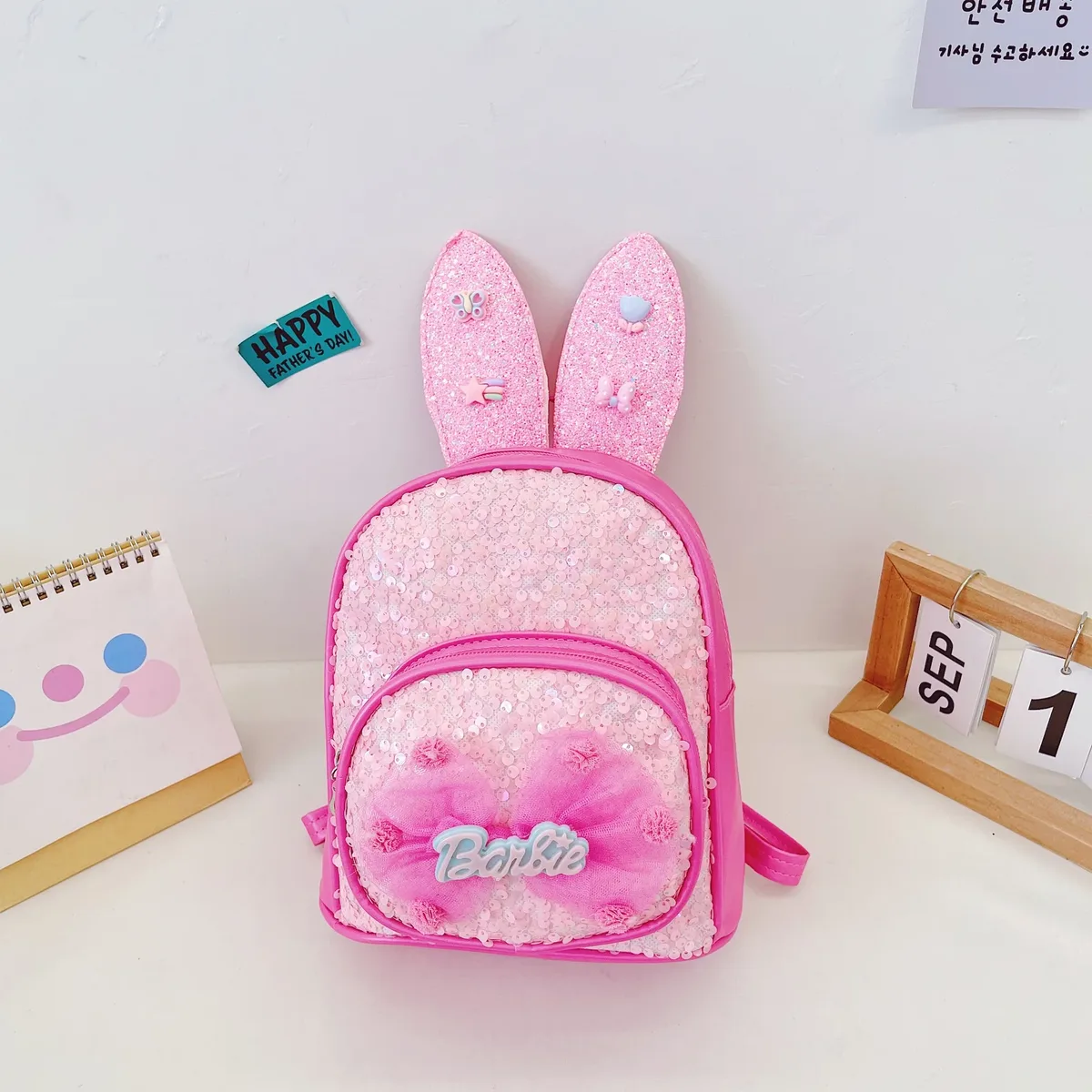 sac à dos brodé de campus de maternelle, sac de dessin animé de princesse à paillettes, sac à dos d'oreille longue à grand nœud mignon personnalisé, sac de collation d'extérieur