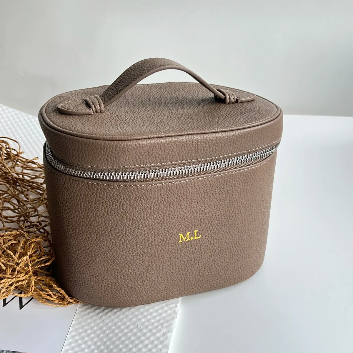 sac de rangement de voyage portable personnalisable avec nom - trousse à cosmétiques amovible avec compartiment de lavage séparé en cuir grainé