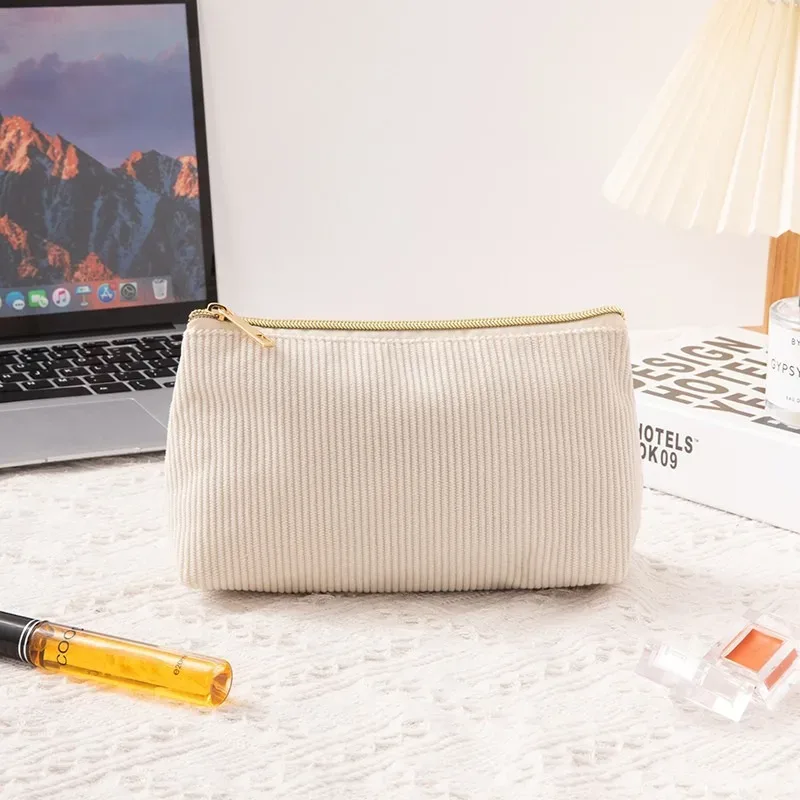 nouveau sac à cosmétiques en velours côtelé pour femmes, trousse de maquillage de grande capacité, trousse à pinceaux de maquillage, organisateur de voyage, trousse de toilette, trousse à crayons pour étudiants