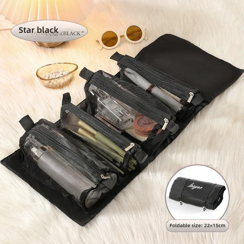 trousse de maquillage quatre-en-un amovible, trousse de voyage pliable multifonctionnelle et simple pour femmes, rangement de cosmétiques et de produits de toilette