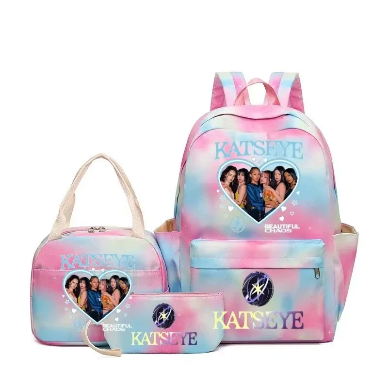 nouveaux sacs à dos katseye à imprimé amusant, 3 pièces/ensemble, sac d'école pour étudiants, sac de voyage pour adolescentes et garçons, sacs à lunch, sac à dos
