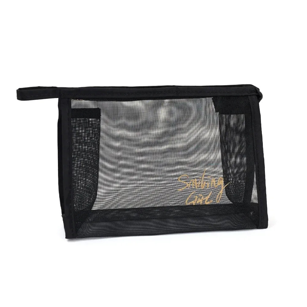 sac à cosmétiques de voyage pour femmes, grande capacité, étui de maquillage en maille noire, pochette de rangement, trousse de toilette décontractée à fermeture éclair, sacs de lavage de maquillage