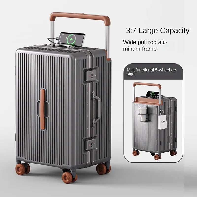 nouvelle valise à cadre en aluminium avec poignée télescopique large, valise trolley durable en pc, valise de voyage pour étudiant 28 pouces, valise cabine 20 pouces