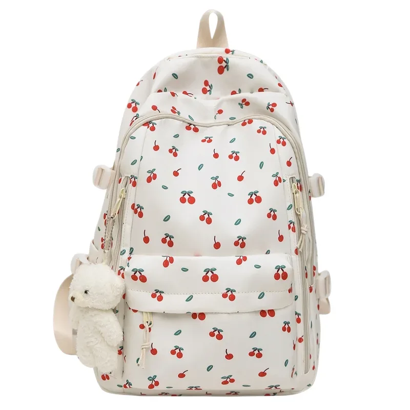 sac à dos décontracté à imprimé floral grande capacité pour filles, sac d'école en nylon imperméable, capacité pour ordinateur portable 14 pouces, style frais et doux