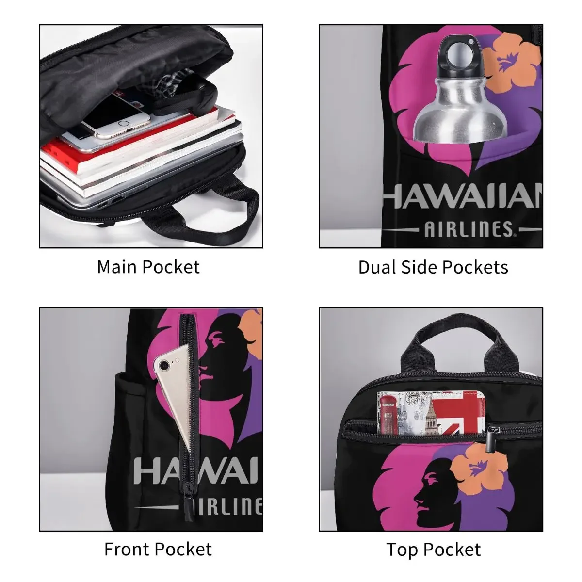 hawaiian airlines herc travel – sac à dos pour garçons et filles, sac d'école, sacs à bandoulière pour hommes et femmes, soldes de fin d'été
