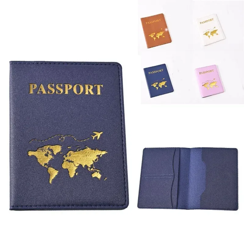 étui de protection de passeport de voyage en cuir pu pour femmes et hommes, estampage à chaud, conception de carte, porte-passeport, clip de billet intégré