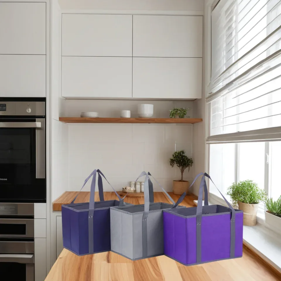 boîte de rangement pliable en tissu non tissé, organisateur à poignées pour la maison/voyage/shopping, conteneur portable pliable pour vêtements