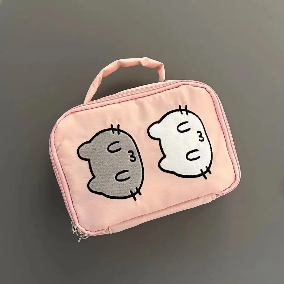 sac de rangement de maquillage portable rose bonheur chat, trousse de toilette de voyage, mignon petit arbre rouge, organisateur de papeterie, pochette cosmétique