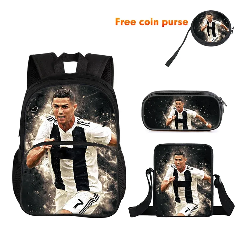 ronaldo 3 pièces ensemble sac à dos sport sac à bandoulière trousse à crayons cr sac à dos football étoile livre sacs pour garçons filles meilleur cadeau